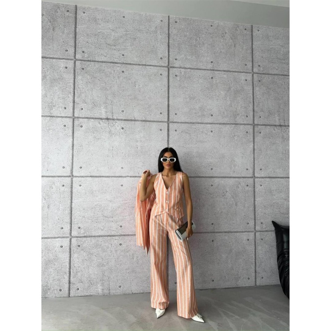 ÇİZGİLİ KETEN YELEK-PANTOLON TAKIM - Orange 152059 ÇİZGİLİ KETEN YELEK-PANTOLON TAKIM - Orange 152059