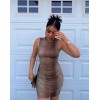 Kadın Sıfır Kol Desenli Mini Bodycon Dalgıç Elbise - 161695 Kadın Sıfır Kol Desenli Mini Bodycon Dalgıç Elbise - 161695
