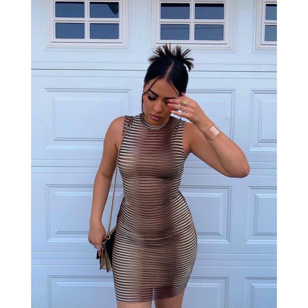 Kadın Sıfır Kol Desenli Mini Bodycon Dalgıç Elbise - 161695 Kadın Sıfır Kol Desenli Mini Bodycon Dalgıç Elbise - 161695