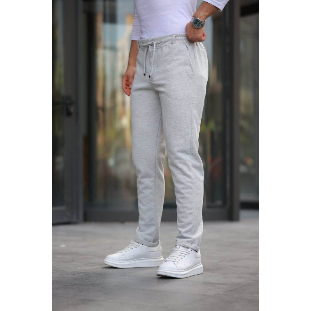 Erkek Beli Bağcıklı Duble Paça örme Pamuklu Kumaş Jogger Pantolon