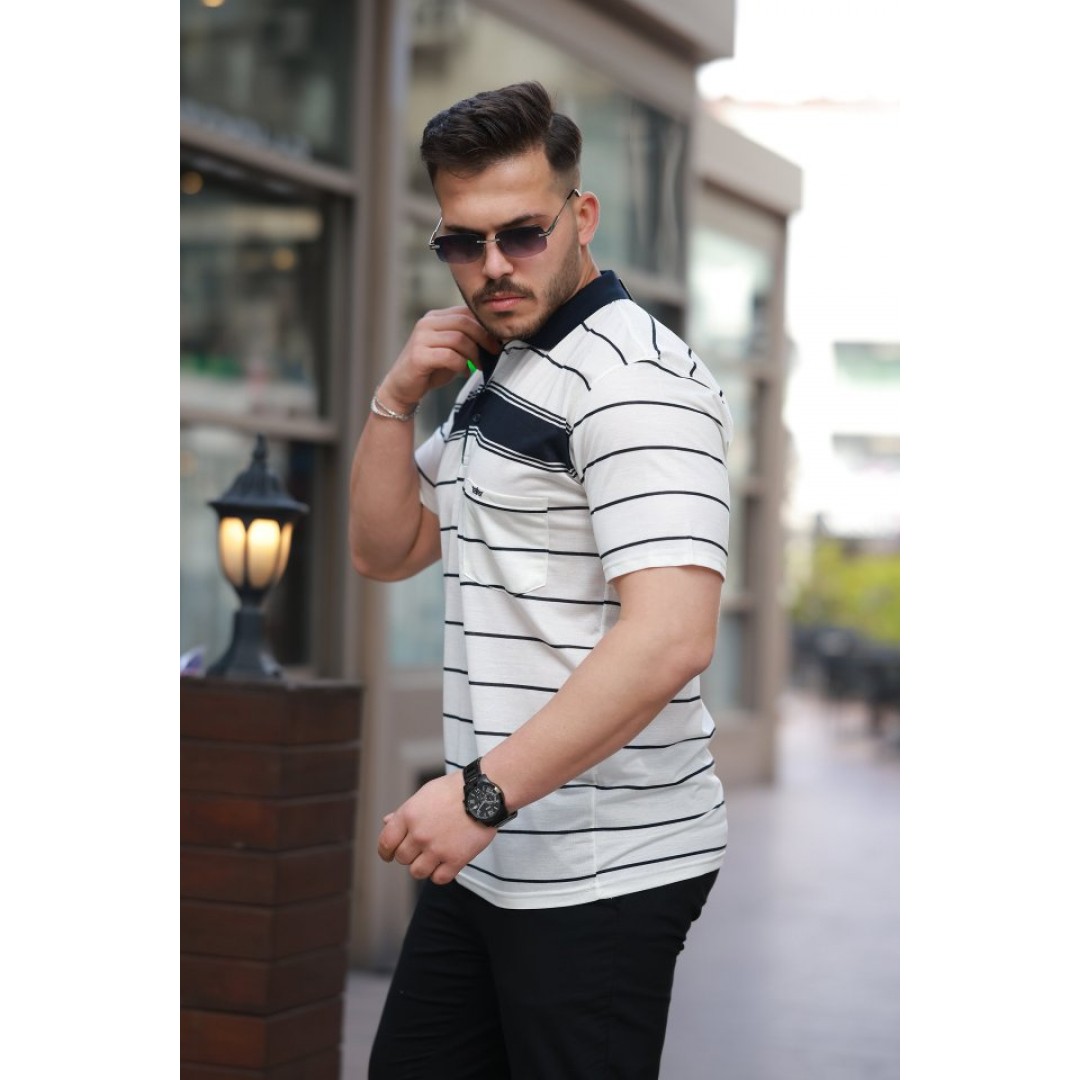 Erkek Yakalı çizgili Kısa Kollu T-shirt 160896 Erkek Yakalı çizgili Kısa Kollu T-shirt 160896