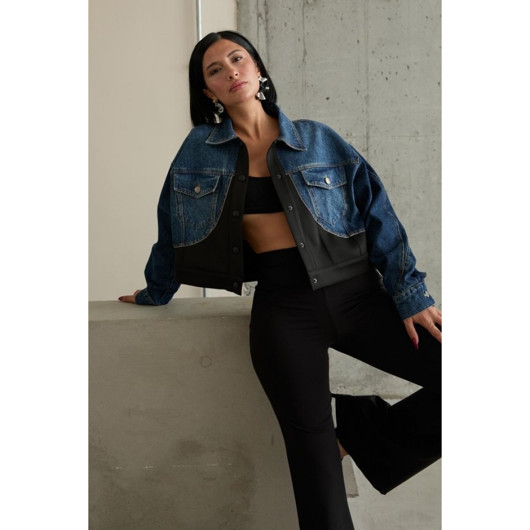 Siyah Denim Scuba Garnili Ceket - 153990