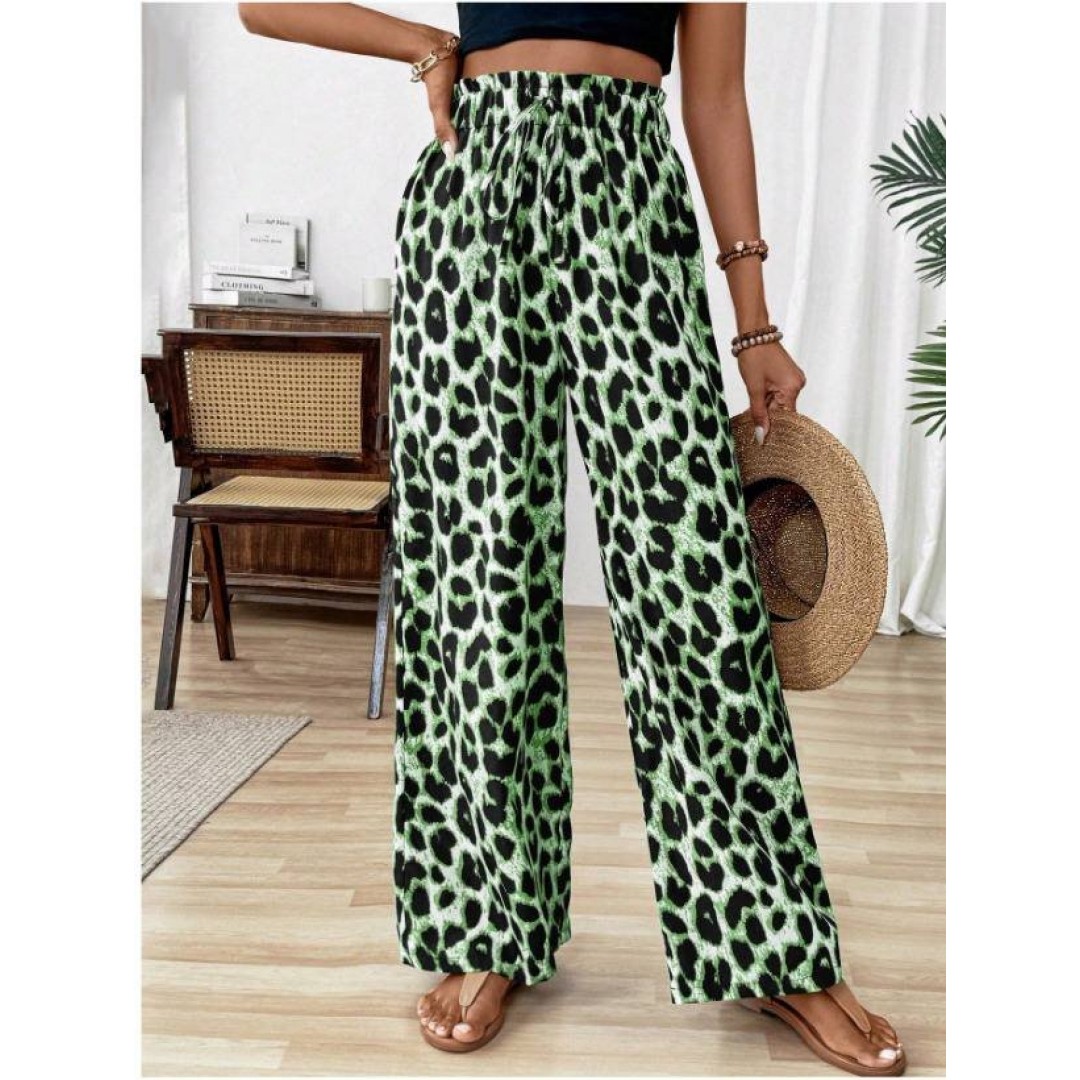Kadın Süprem Kumaş Beli Lastikli Leopar Desen Pantolon