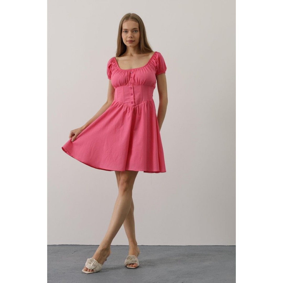 Beli Korseli Mini Elbise - Fuşya - 162834 Beli Korseli Mini Elbise - Fuşya - 162834