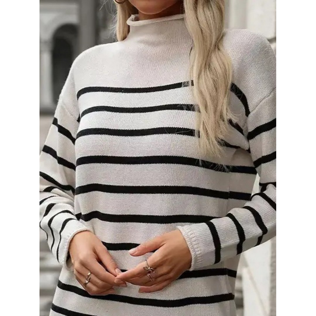 Kadın Uzun Kollu Yarım Balıkçı Yaka çizgilitriko Mini Boy Elbise (kemersiz) - 136530 Kadın Uzun Kollu Yarım Balıkçı Yaka çizgilitriko Mini Boy Elbise (kemersiz) - 136530