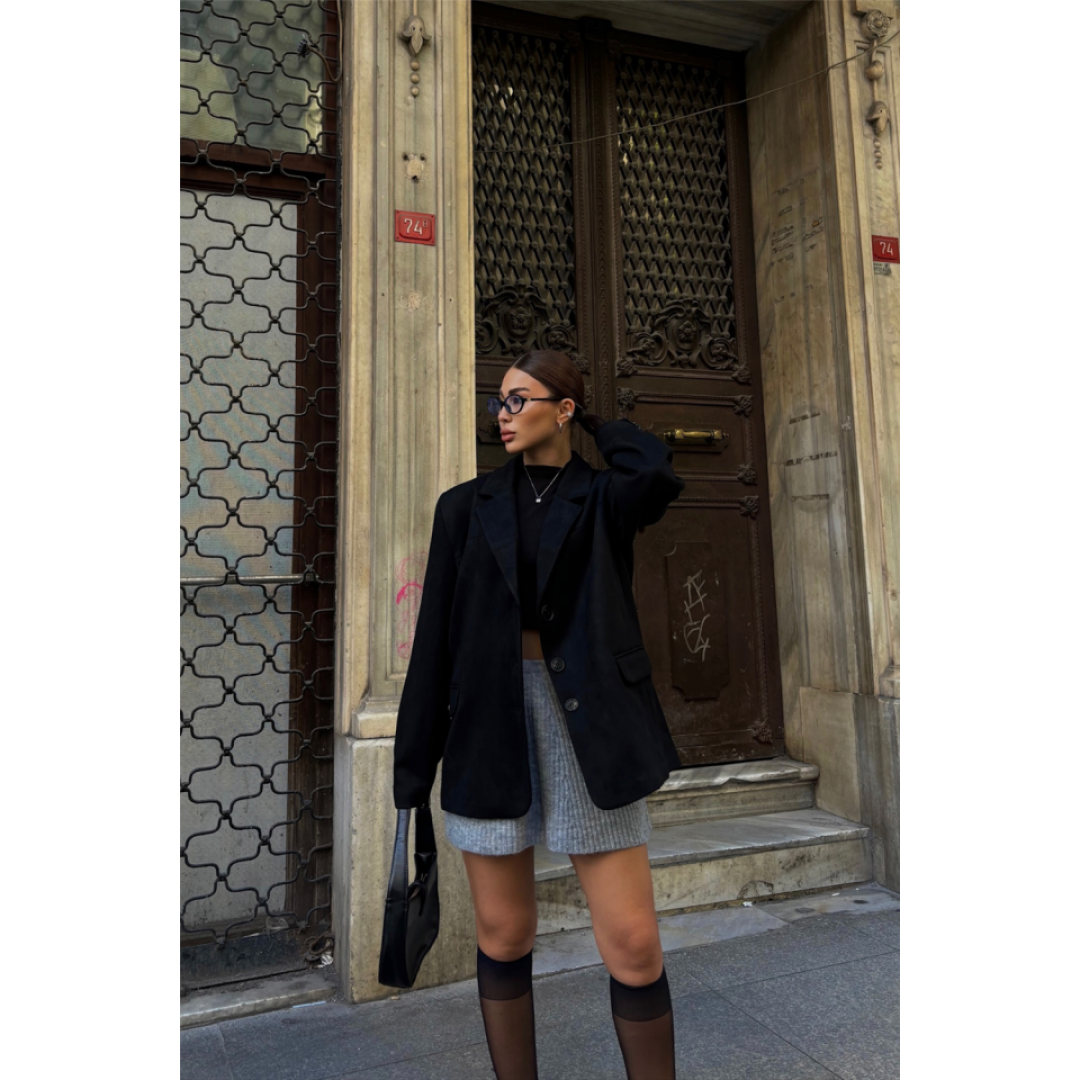 SÜET BLAZER CEKET 3 DÜĞME - Siyah