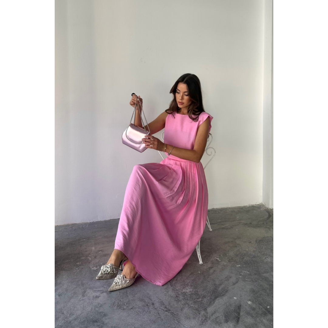KETEN KOLSUZ BLUZ - MAXİ ETEK TAKIM - Pembe 161849 KETEN KOLSUZ BLUZ - MAXİ ETEK TAKIM - Pembe 161849