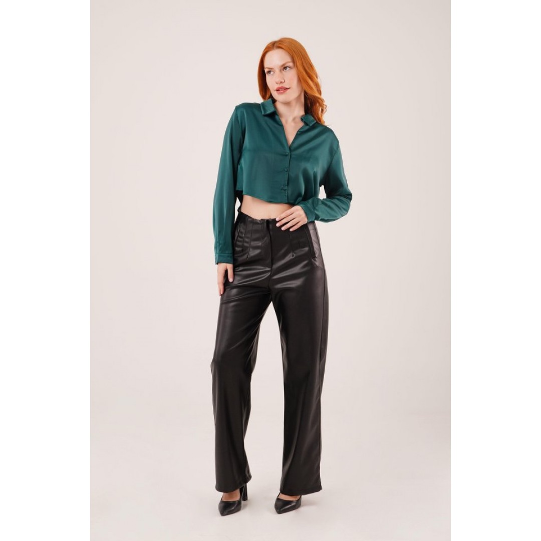 Saten Crop Model Yeşil Gömlek 148093 Saten Crop Model Yeşil Gömlek 148093