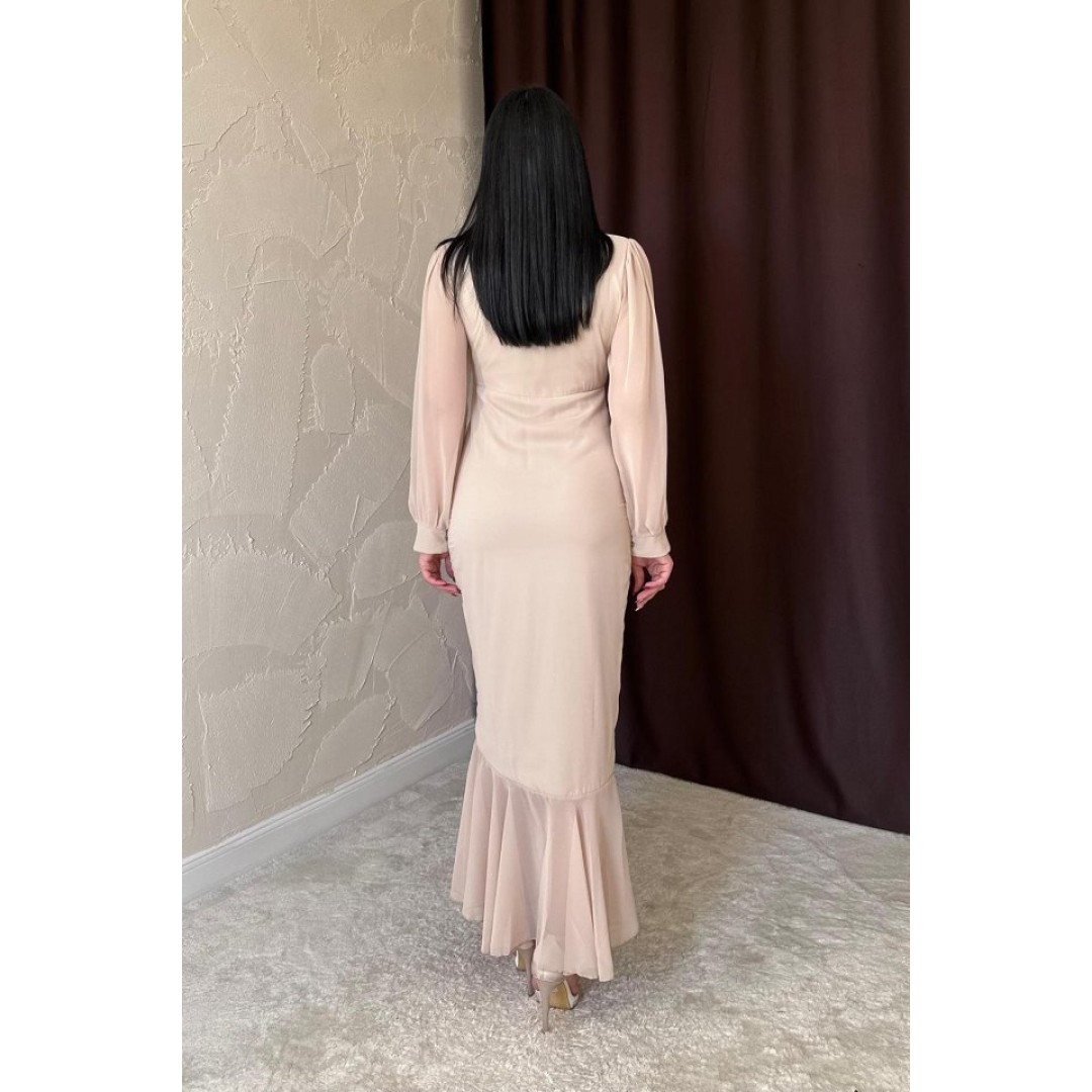 Bej Önü Büzgülü Şifon Elbise - 152313 Bej Önü Büzgülü Şifon Elbise - 152313