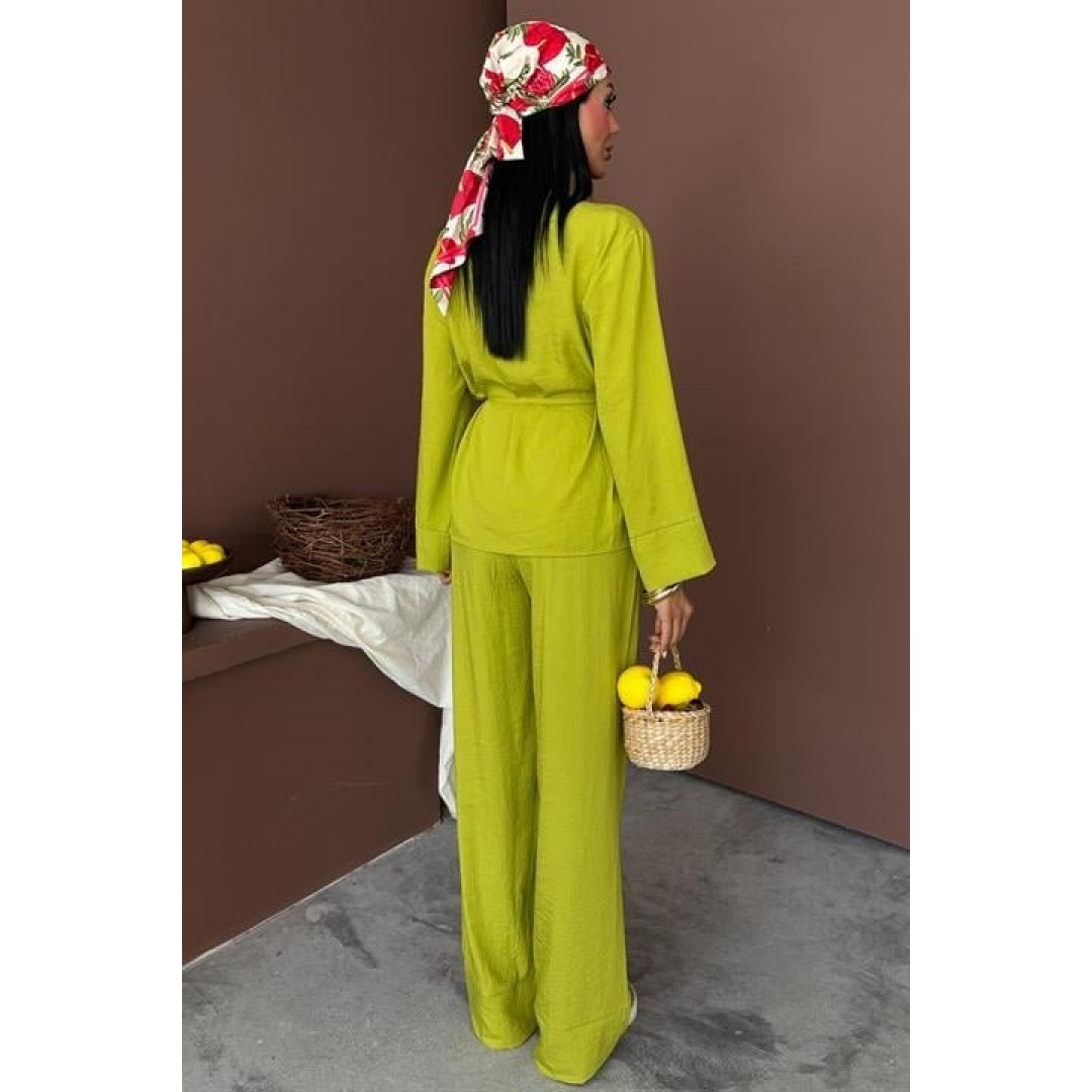 Kruvaze Model Klasik Pantolonlu Çupra Keten Takım 10191 159445