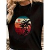 Kadın Kısa Kollu Palmiye Baskılı Viskon T-shirt 161925
