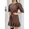 Kahverengi Deri Mini Elbise - 151218 Kahverengi Deri Mini Elbise - 151218