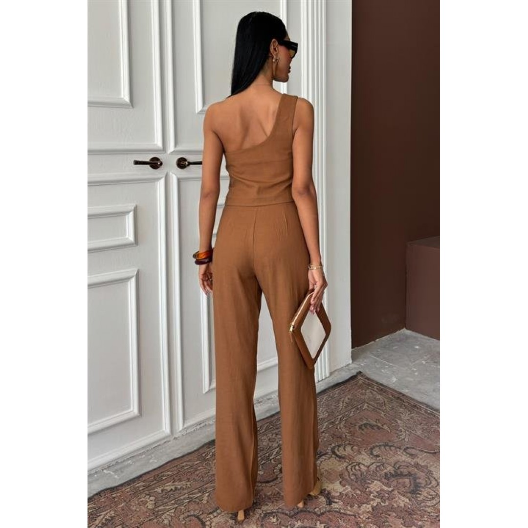 Tek Omuz Büstiyer Plazzo Pantolon Viscon Takım 10159 159275 Tek Omuz Büstiyer Plazzo Pantolon Viscon Takım 10159 159275