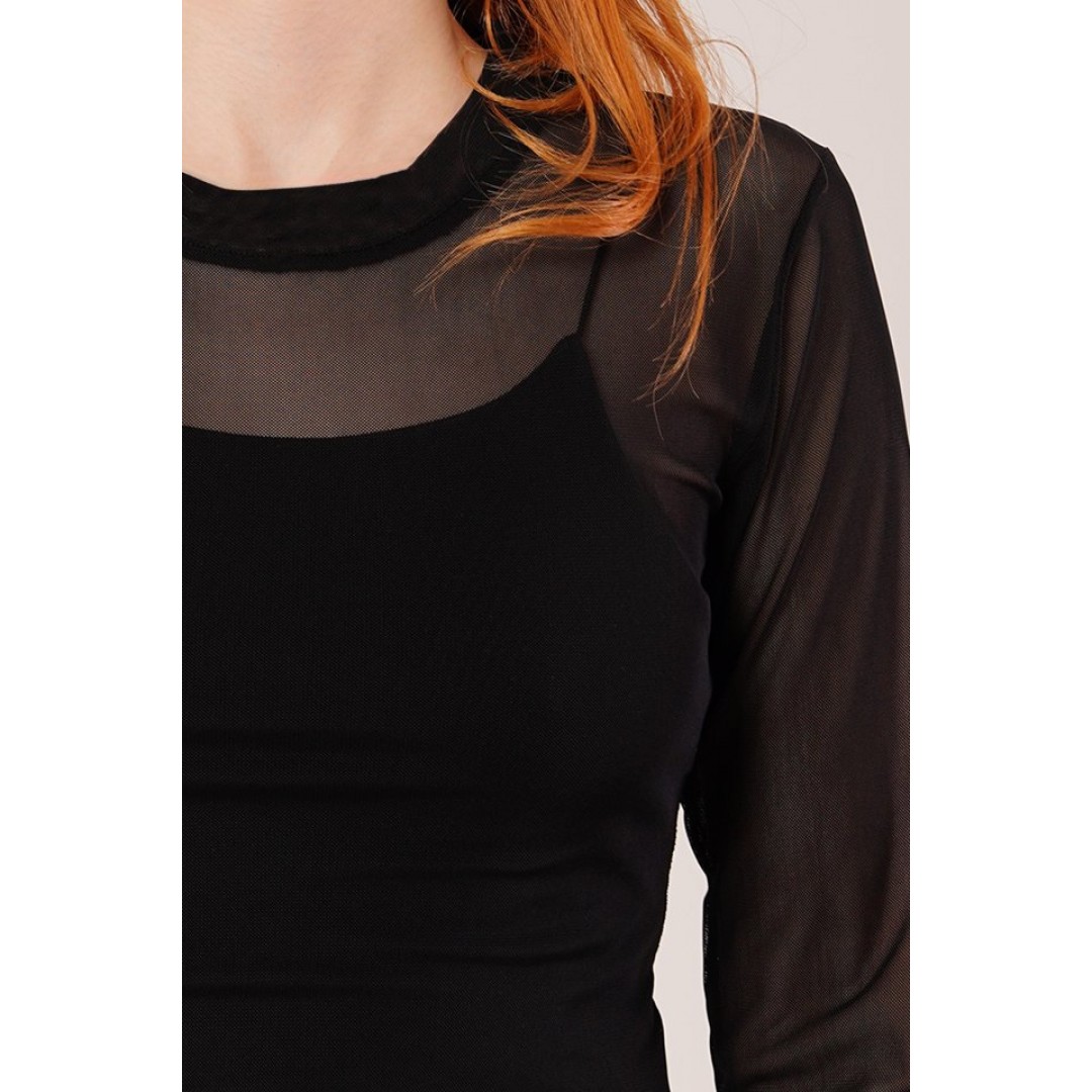 Transparan Siyah Tül Basic Bluz 148067 Transparan Siyah Tül Basic Bluz 148067