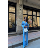 SATEN KRUVAZE BAĞLAMALI BLUZ- PANTOLON TAKIM - Mavi - 153593 SATEN KRUVAZE BAĞLAMALI BLUZ- PANTOLON TAKIM - Mavi - 153593