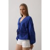 Kalp Detaylı Bağlamalı Brode Bluz - Saks - 161883 Kalp Detaylı Bağlamalı Brode Bluz - Saks - 161883