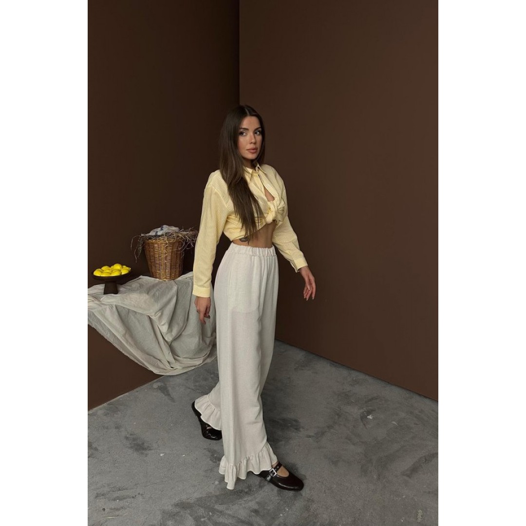 Bej Paçası Fırfırlı Keten Pantolon 158271 Bej Paçası Fırfırlı Keten Pantolon 158271