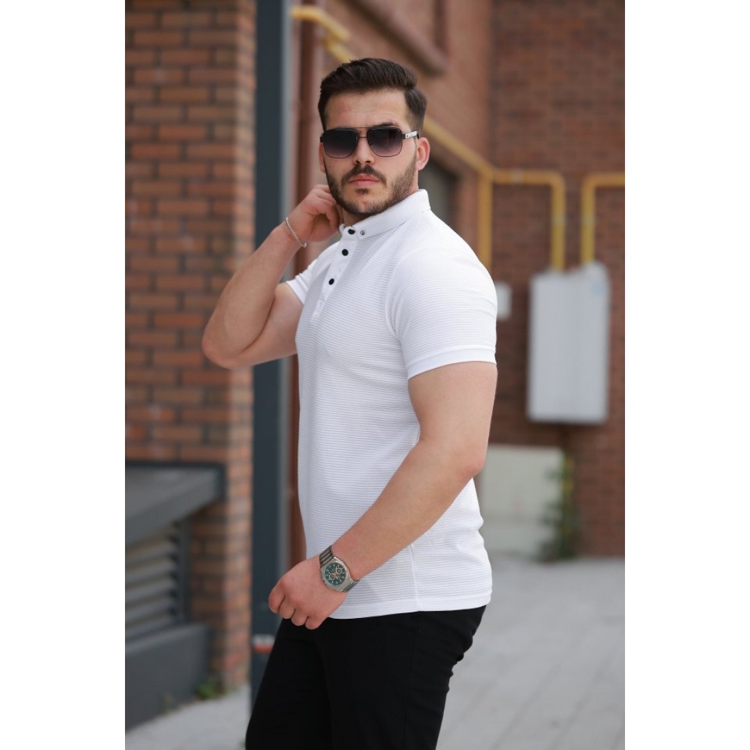 Erkek çizgi Dokulu çıtçıt Yakalı Kısa Kollu T-shirt 162326