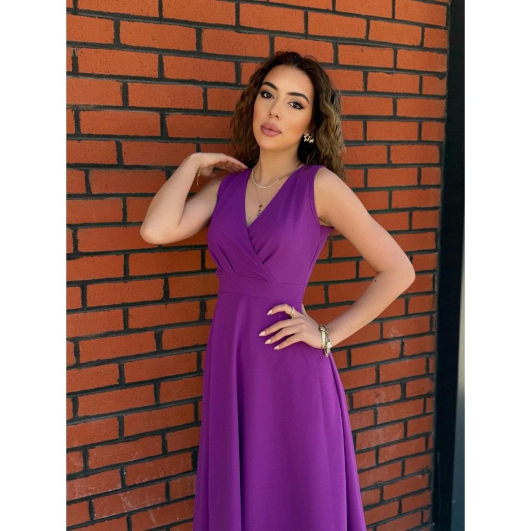 Kadın Ithal Krep Kumaş Kruvaze Yaka Eteği Kloş Kolsuz Midi Elbise - 159750 Kadın Ithal Krep Kumaş Kruvaze Yaka Eteği Kloş Kolsuz Midi Elbise - 159750