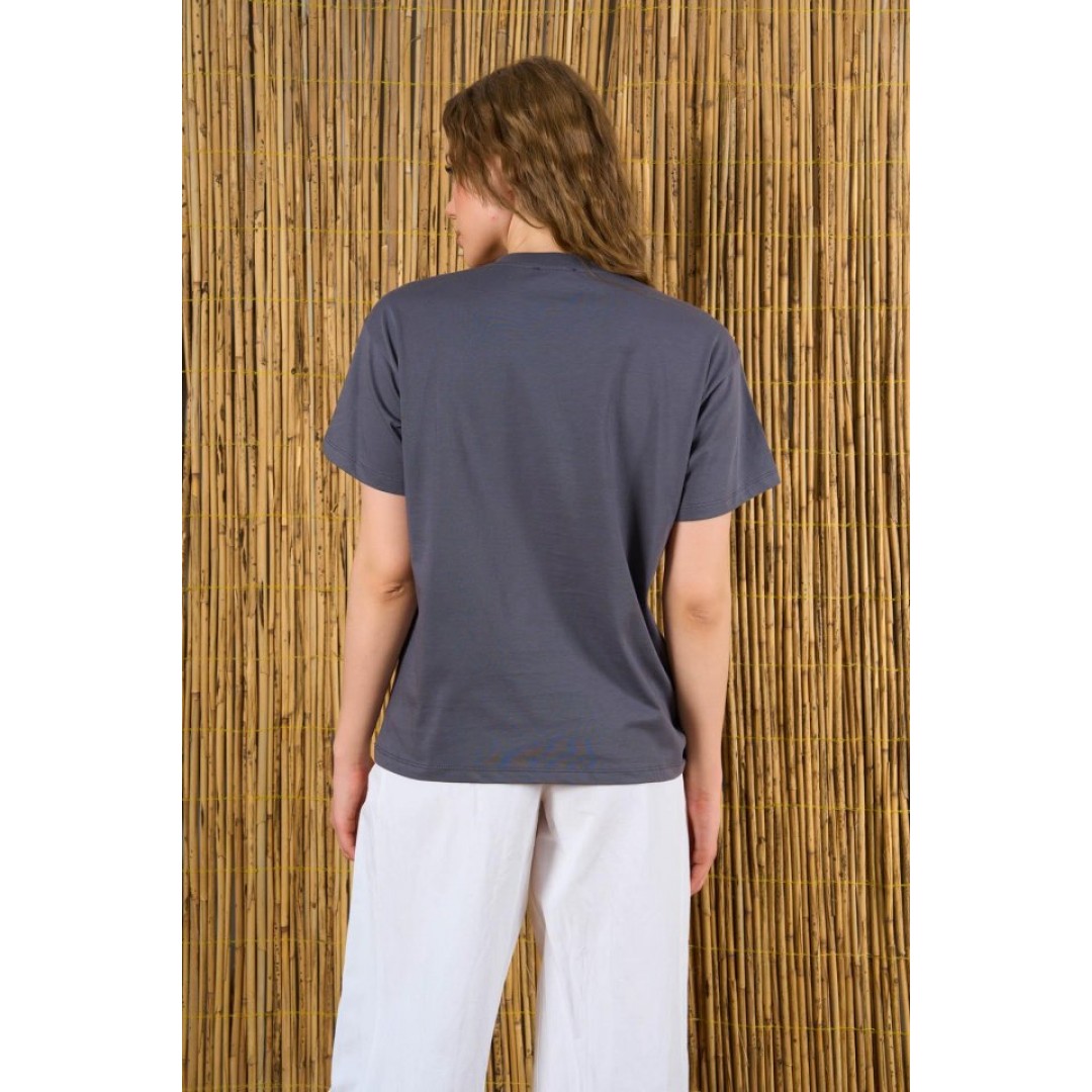 Yakası Taşlı Tshirt - Füme 149479 Yakası Taşlı Tshirt - Füme 149479