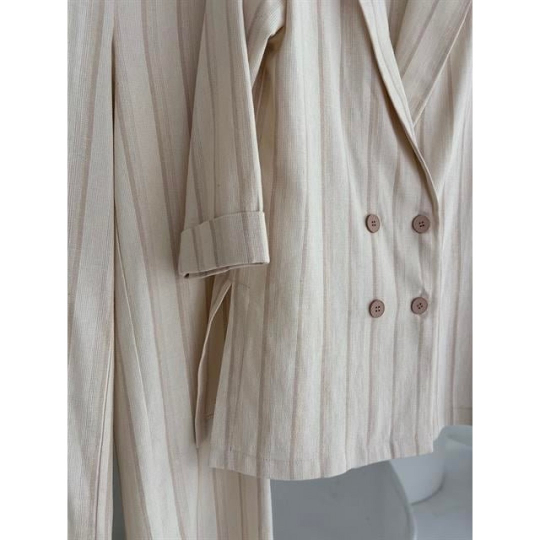 Blazer Ceketli Çizgili Keten Takım 10186 159435