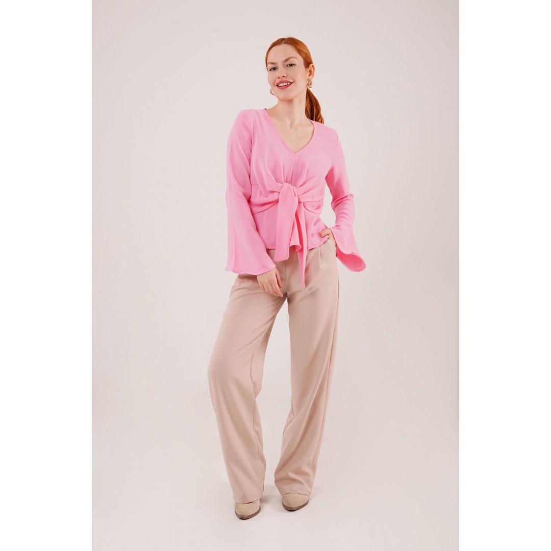 Ön Bağlamalı Volan Kol Pembe Bluz 147384 Ön Bağlamalı Volan Kol Pembe Bluz 147384