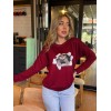 Kadın Uzun Kollu Bisiklet Yaka Kedi Desenli Viskon Iki Iplik Bluz - 140599