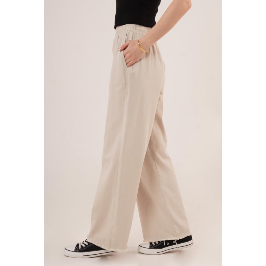 Bel Lastikli Paça Detaylı Cepli Krem Pantolon 149838 Bel Lastikli Paça Detaylı Cepli Krem Pantolon 149838
