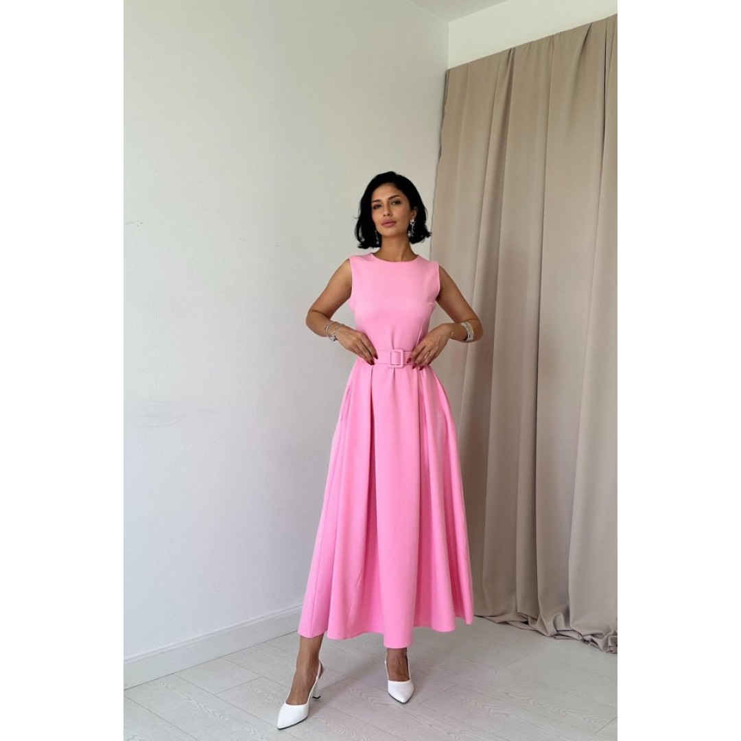 Pembe Halter Yaka Kloş Elbise