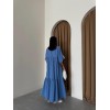 YAKA-KOL HASIR BİYE ŞERİTLİ KETEN SALAŞ ELBİSE - Mavi 150086