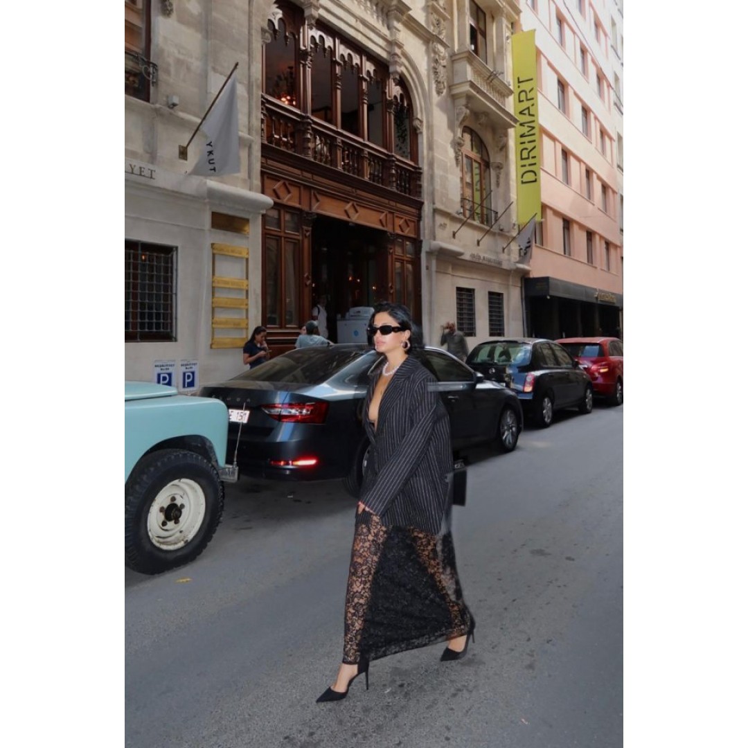 Siyah Çizgili Oversize Ceket - 153641