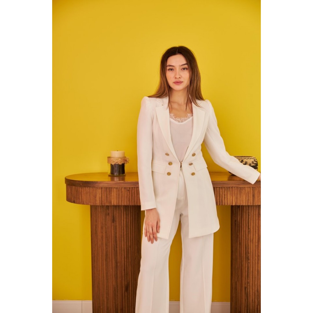 Ekru Blazer Düğmeli Ceket