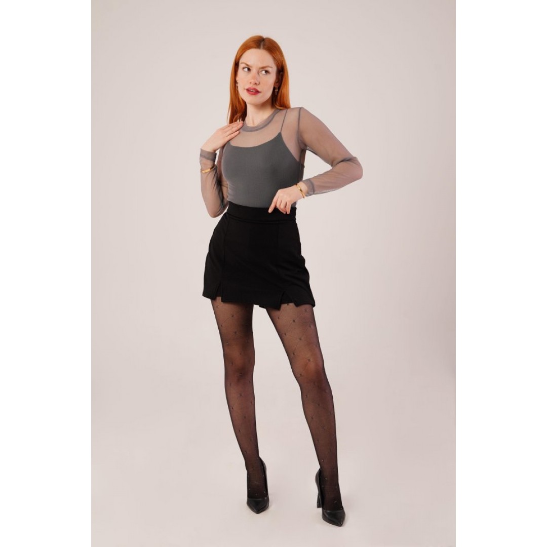 Transparan Gri Tül Basic Bluz 148066 Transparan Gri Tül Basic Bluz 148066