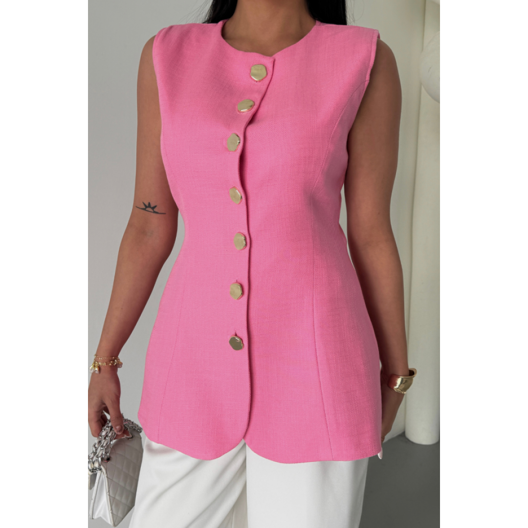 KETEN YELEK BELDEN OTURTMALISIRALI DÜĞME DETAYLI - Pembe - 154408 KETEN YELEK BELDEN OTURTMALISIRALI DÜĞME DETAYLI - Pembe - 154408