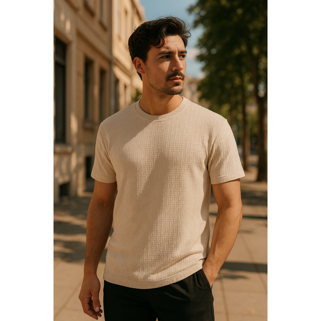 Erkek Kısa Kollu Zigzag Desenli T-shirt - 156854 Erkek Kısa Kollu Zigzag Desenli T-shirt - 156854