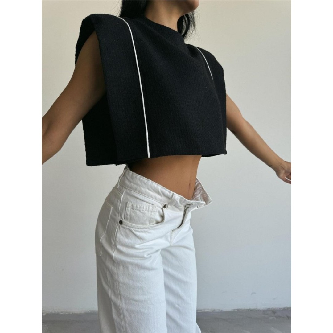 CHANEL VATKALI CROP BLUZ - Siyah 150463 CHANEL VATKALI CROP BLUZ - Siyah 150463