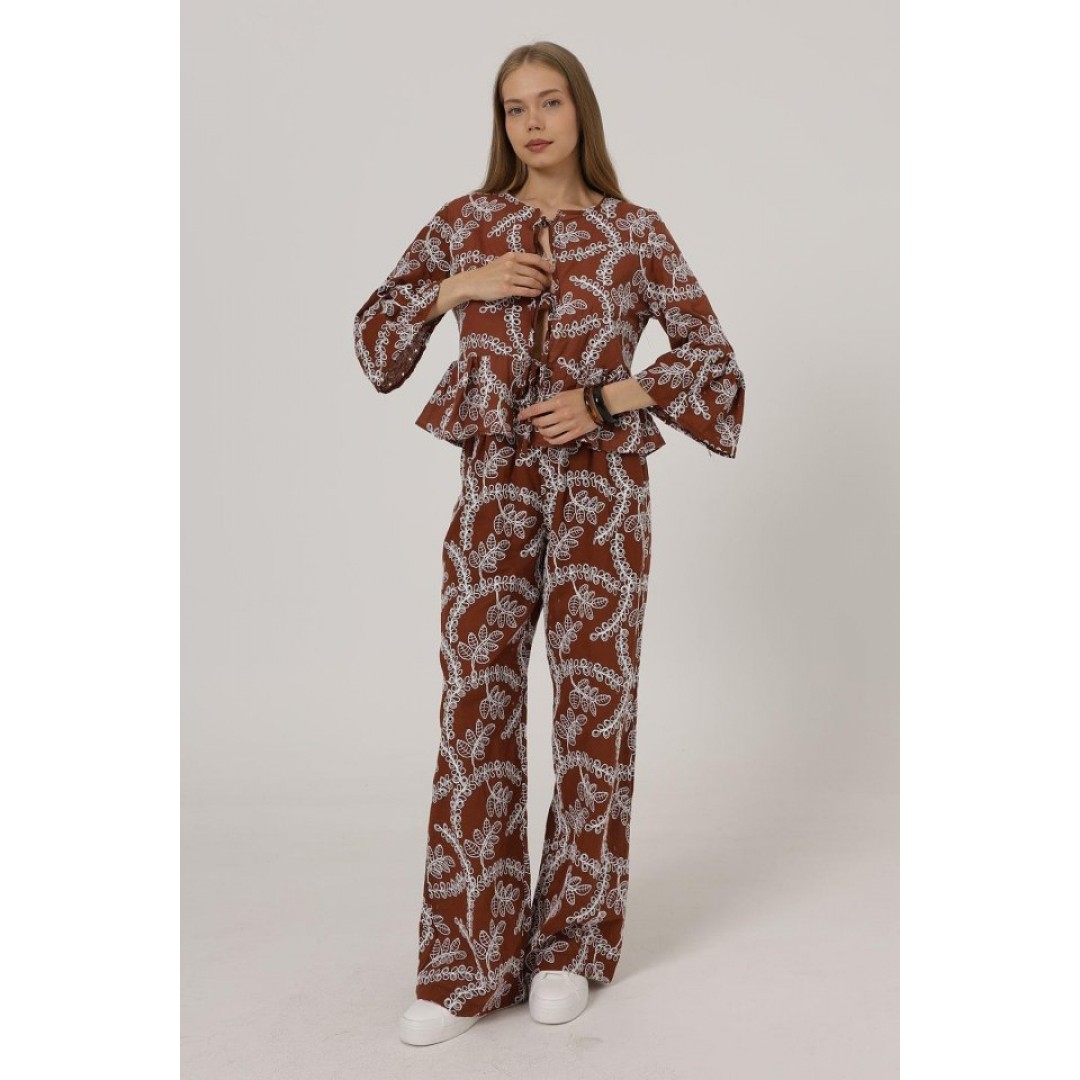 İşlemeli Oversize Pantolon - Kahve 162569 İşlemeli Oversize Pantolon - Kahve 162569