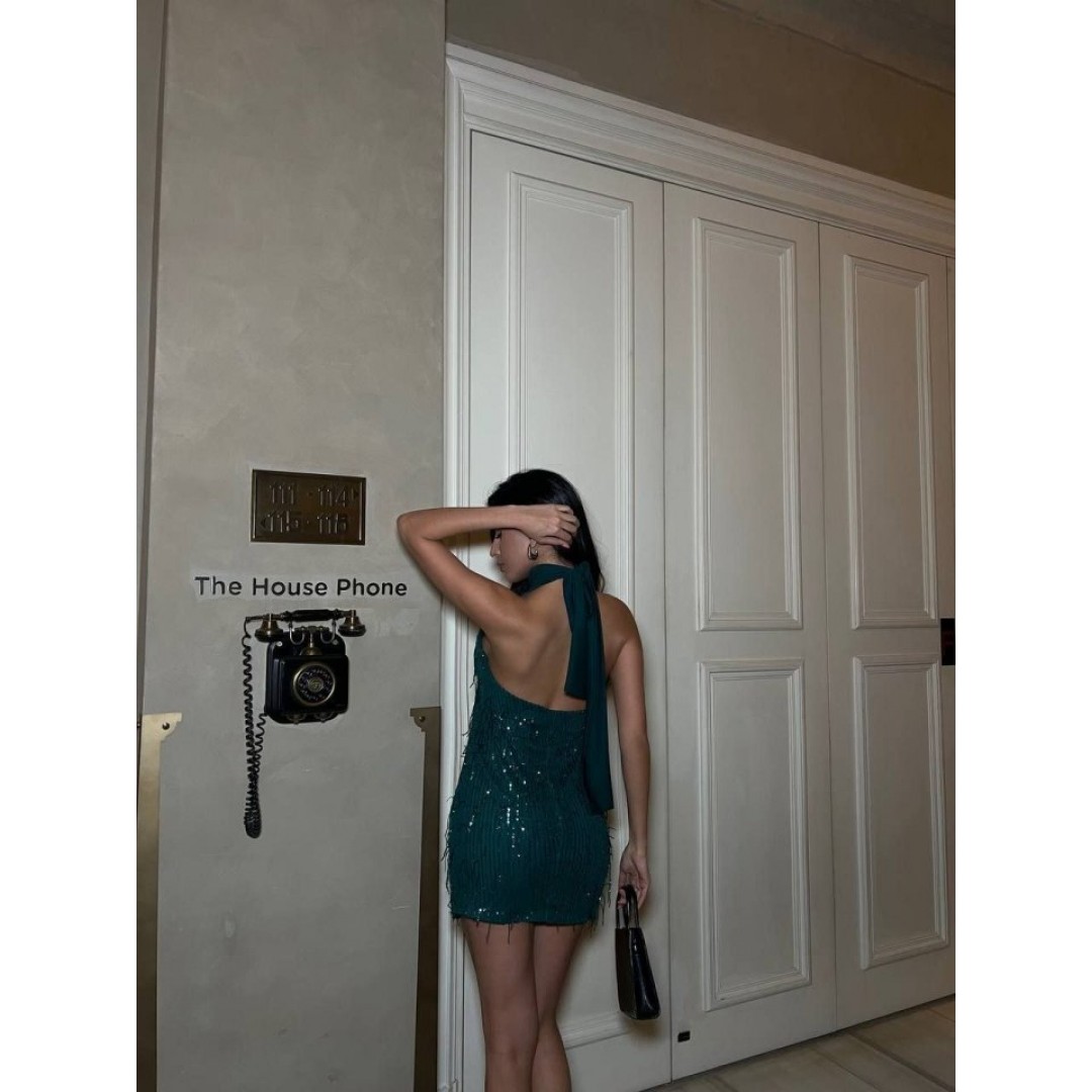 Kadın Pul Payet Kumaş Halter Yaka Mini Elbise 163006 Kadın Pul Payet Kumaş Halter Yaka Mini Elbise 163006