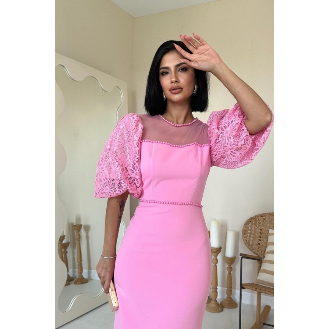 Pembe İncili Tül Detay Elbise 153032 Pembe İncili Tül Detay Elbise 153032