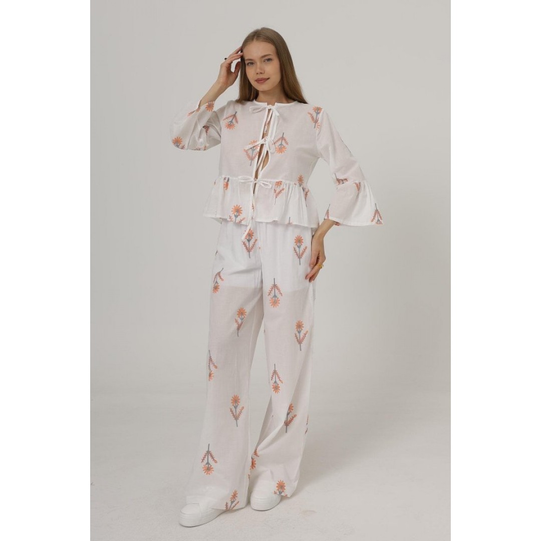 İşlemeli Oversize Pantolon - Beyaz 162570