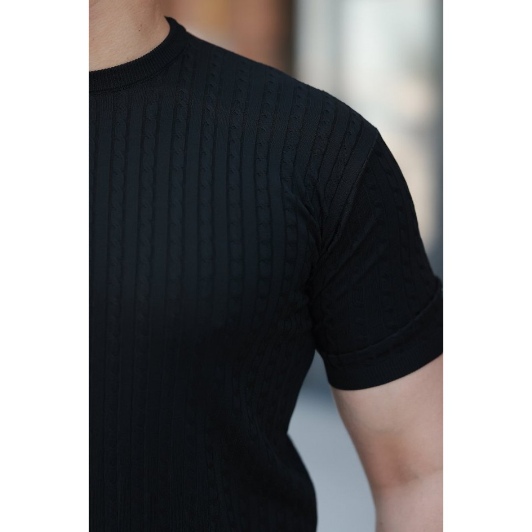 Erkek Bisiklet Yaka örgü Desenli Kısa örme Triko Kısa Kollu T-shirt 161507