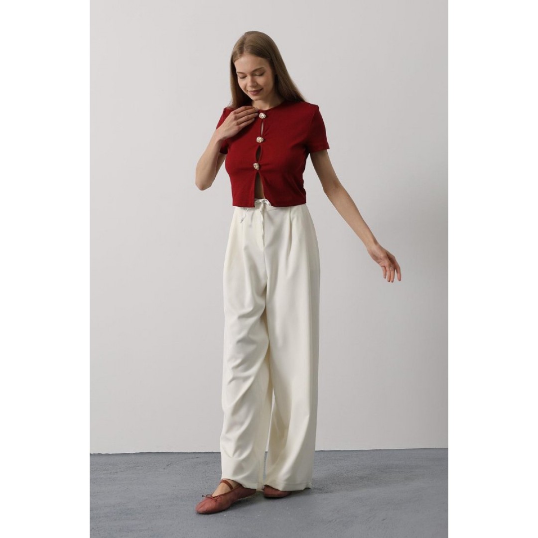 Pileli Bağcıklı Oversize Pantolon - Ekru 162828 Pileli Bağcıklı Oversize Pantolon - Ekru 162828