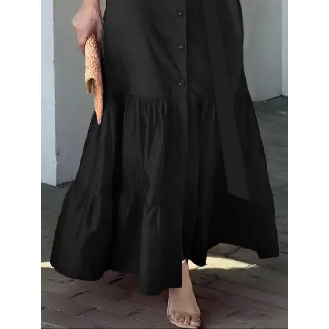 Kadın Uzun Kollu Eteği Fırfırlı Beli Kuşaklı Trikoton Tam Boy Gömlek Elbise - 97123 Kadın Uzun Kollu Eteği Fırfırlı Beli Kuşaklı Trikoton Tam Boy Gömlek Elbise - 97123