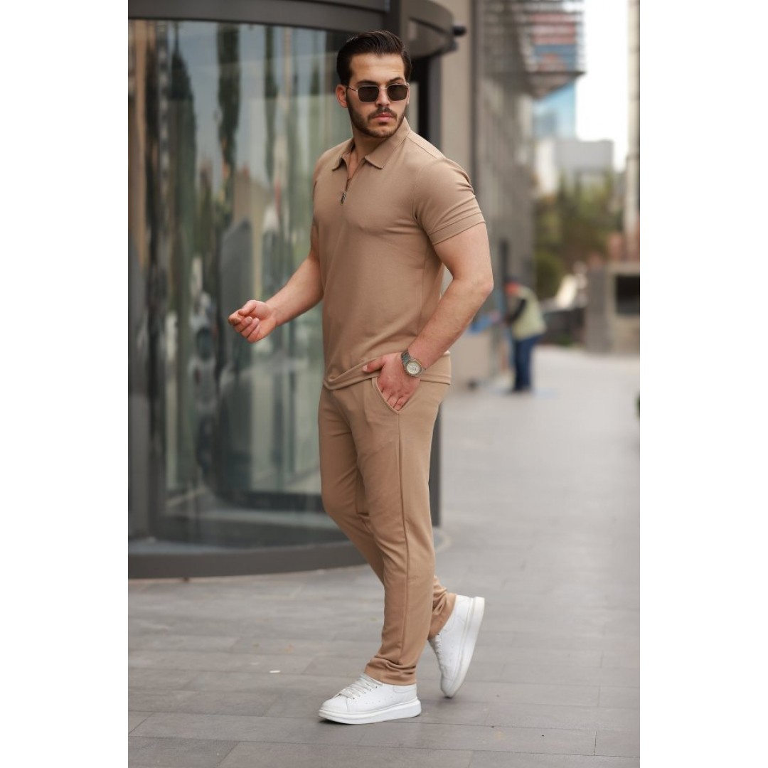 Erkek Yakalı Fermuarlı T-shirt Pantolon Ikili Rahat Takım 160461 Erkek Yakalı Fermuarlı T-shirt Pantolon Ikili Rahat Takım 160461