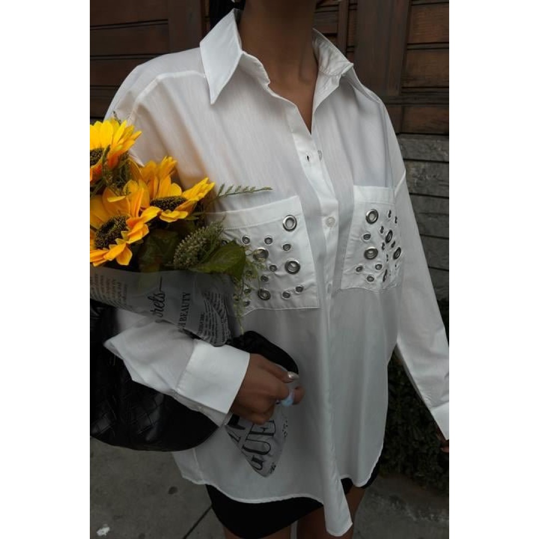 Metal Kuşgözü Detaylı Poplin Gömlek 3453 158506 Metal Kuşgözü Detaylı Poplin Gömlek 3453 158506