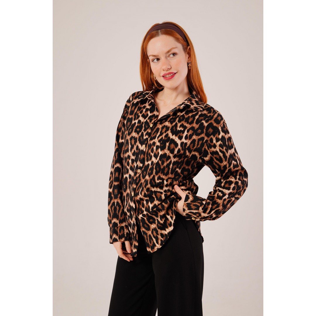Leopar Desen Rahat Kalıp Gömlek 147555