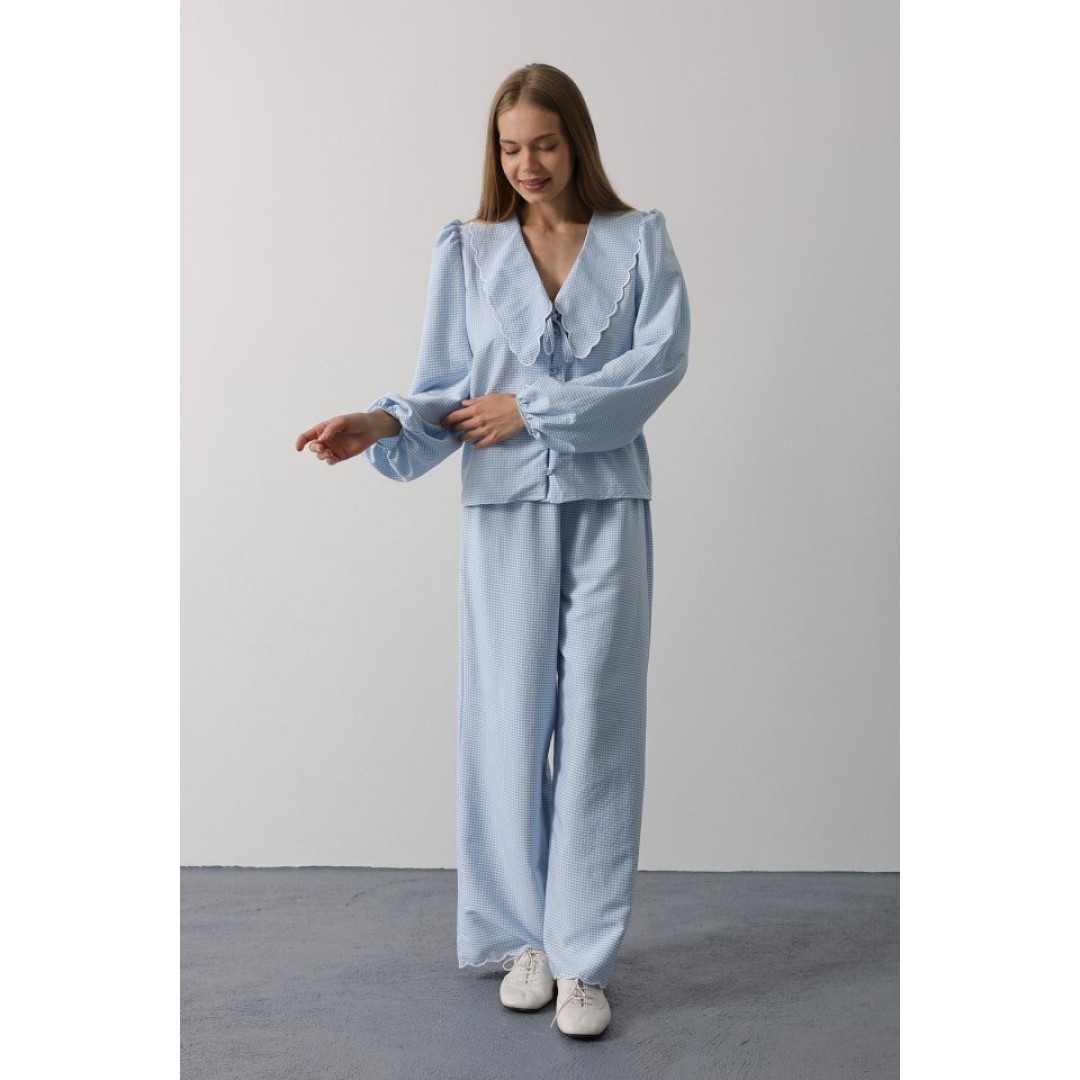 İşlemeli Bebe Yakalı Pantolon Takım - Bebe Mavisi 162860 İşlemeli Bebe Yakalı Pantolon Takım - Bebe Mavisi 162860