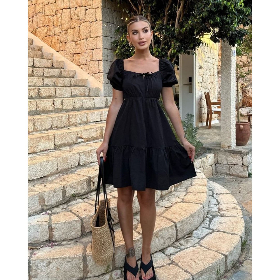 2351 Kloş Poplin Elbise - Siyah 144837 2351 Kloş Poplin Elbise - Siyah 144837
