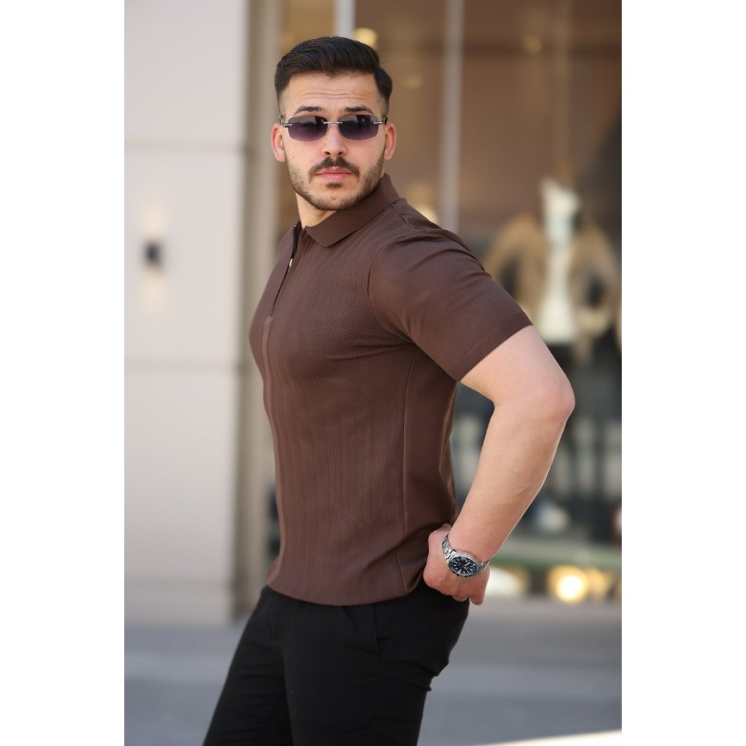 Erkek Yakası Fermuarlı Kısa Kollu T-shirt 161266 Erkek Yakası Fermuarlı Kısa Kollu T-shirt 161266