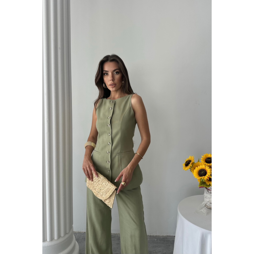 KETEN YELEK - PANTOLON TAKIM - Yeşil 162430
